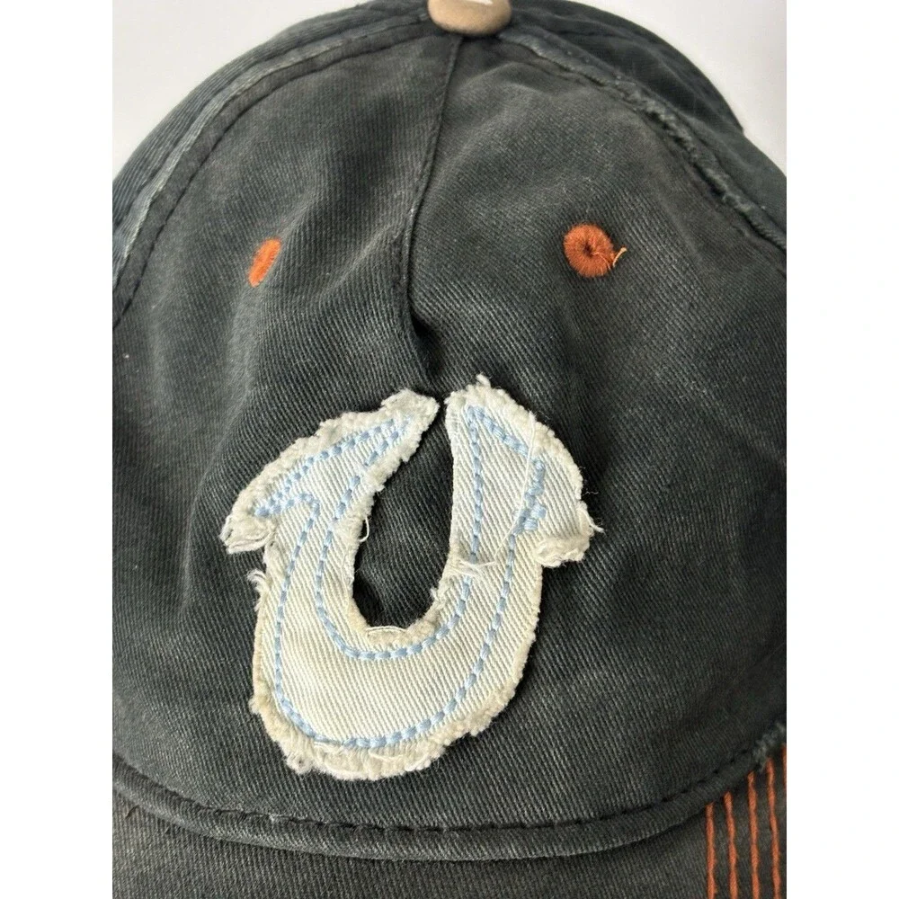 True Religion Rare Vintage Distressed Horseshoe Embellished Strap Back Hat